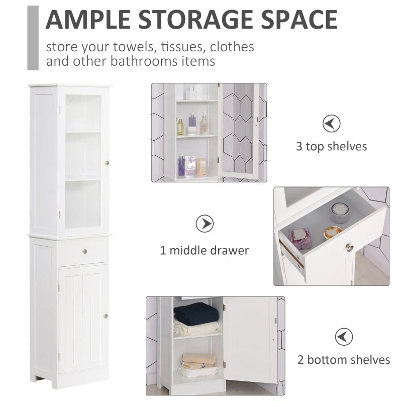 White Bathroom Storage Cabinet with 3-Tier Shelf Drawer