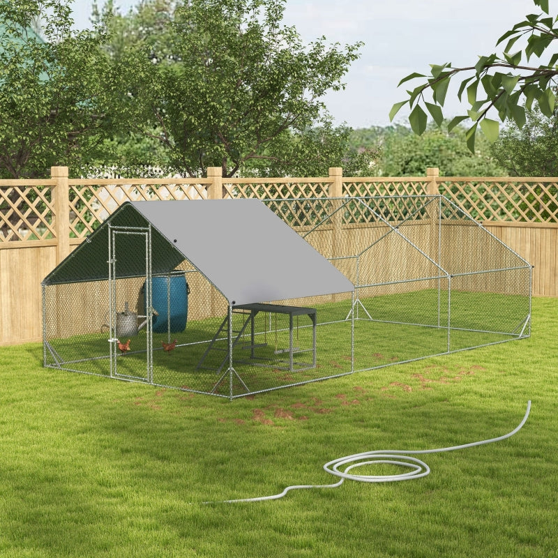 Large Chicken Run with Activity Shelf and Cover, 3x6x2m, Green