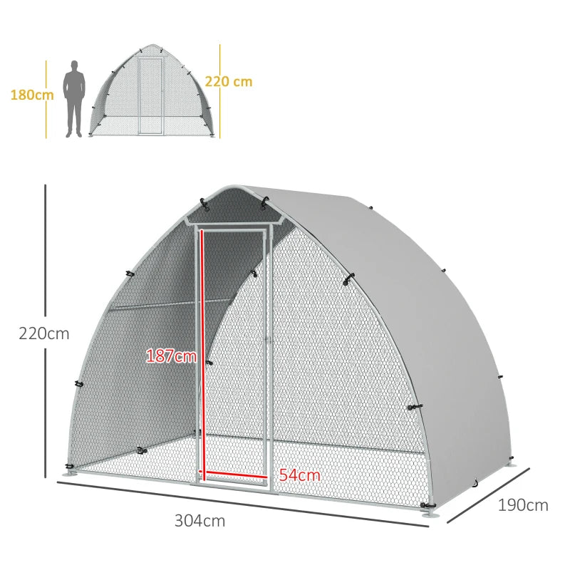 Galvanised Outdoor Chicken Coop with Cover - Silver, 4-6 Chickens, Hens, Ducks, Rabbits