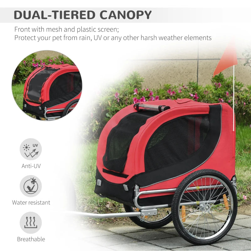 Steel Dog Bike Trailer Pet Carrier for Bicycle - Black/Red