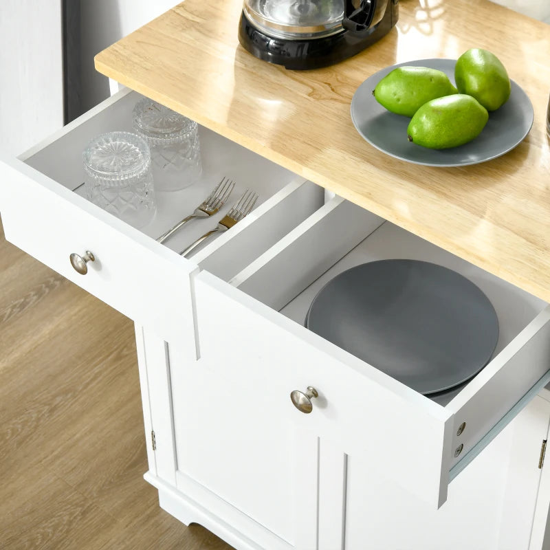 White Kitchen Storage Sideboard with Solid Wood Top