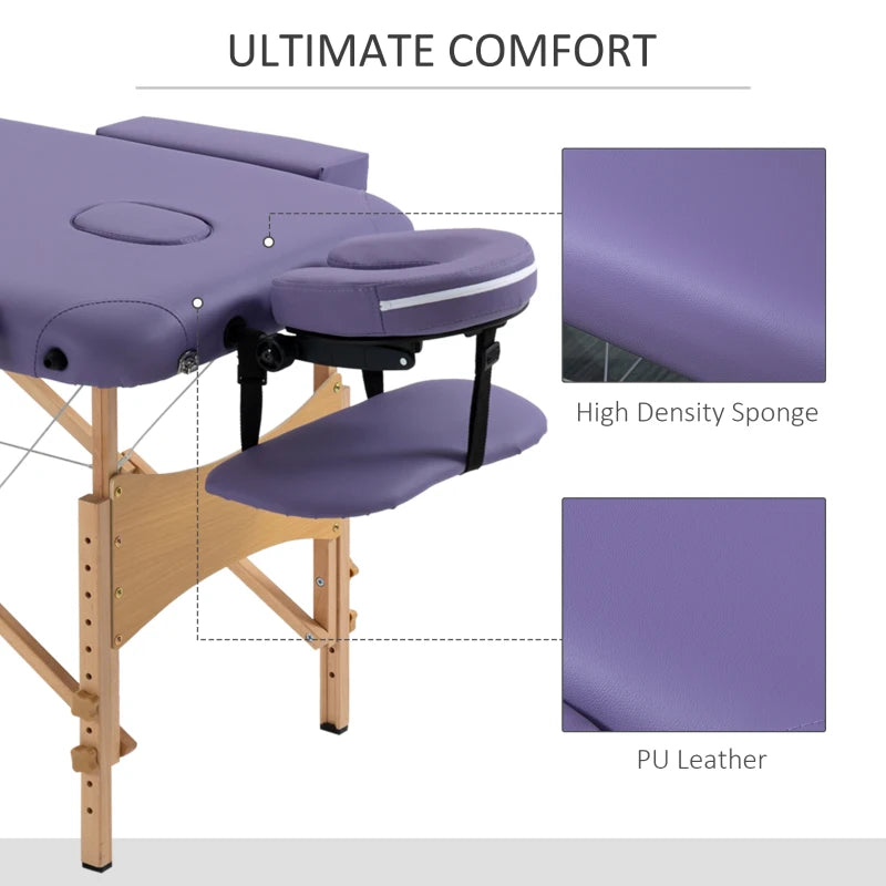 Portable Purple Massage Table with Carry Bag and Wooden Frame