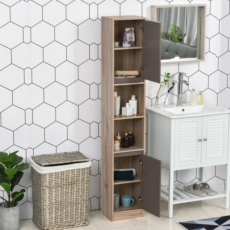 Grey and Brown Freestanding Bathroom Storage Cabinet with 2 Cupboards and 2 Compartments