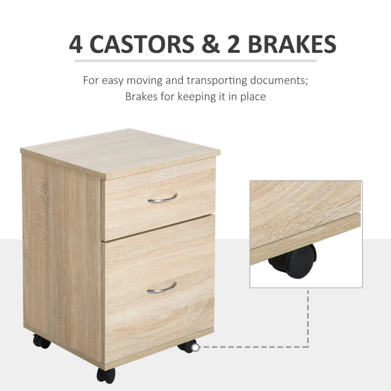 Oak 2-Drawer Mobile Filing Cabinet for Home Office