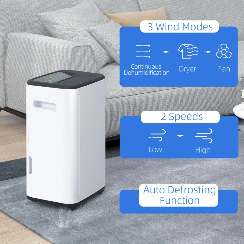 6000mL Portable Dehumidifier - 3 Modes, 24H Timer, 20L/Day - White