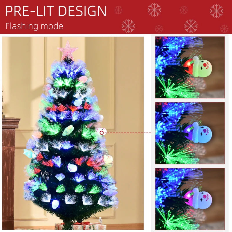 5FT Pre-Lit Green Christmas Tree with Fibre Optic Baubles and LED Lights