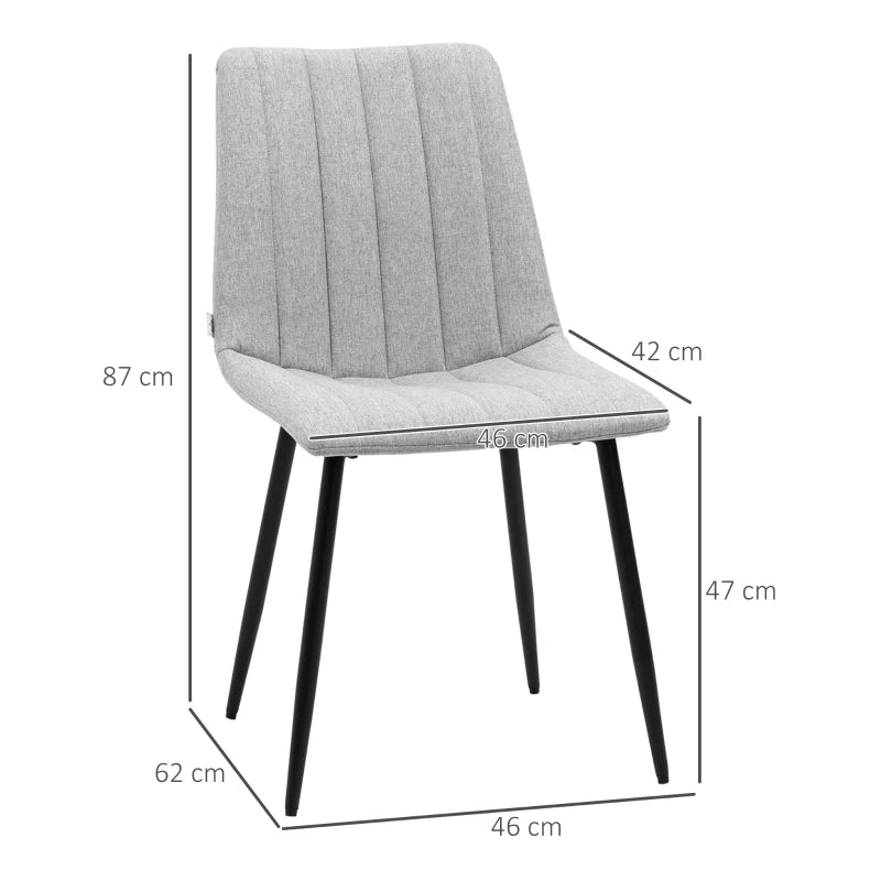 Grey Linen Dining Chairs Set of 2 with Steel Legs