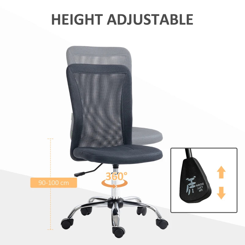 Dark Grey Mesh Office Chair with Adjustable Height and Swivel Wheels