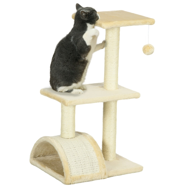 72cm Cat Tree with Scratching Post & Pad - Cream White