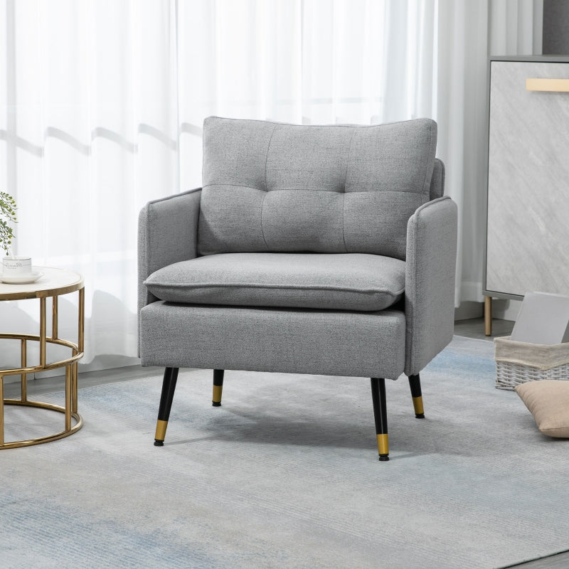 Grey Button Tufted Accent Chair for Living Room and Bedroom