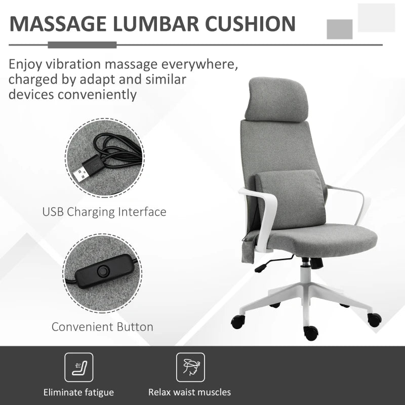 Grey Fabric Office Gaming Chair with Massage Lumbar Pillow