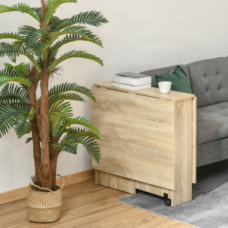 Natural Folding Drop Leaf Dining Table with Shelves and Casters