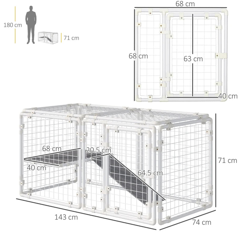 Large Grey Rabbit Hutch with Door and Divider