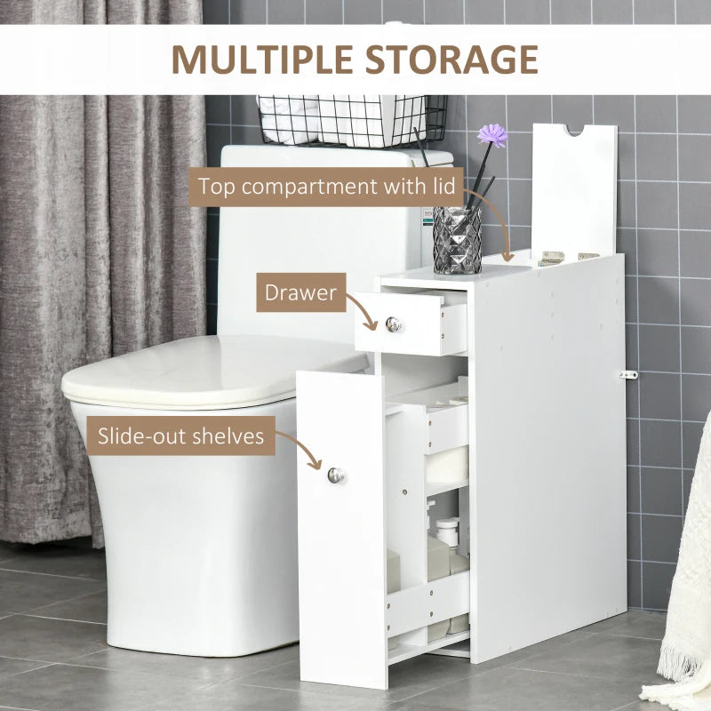 White Slim Bathroom Storage Cabinet with Drawers