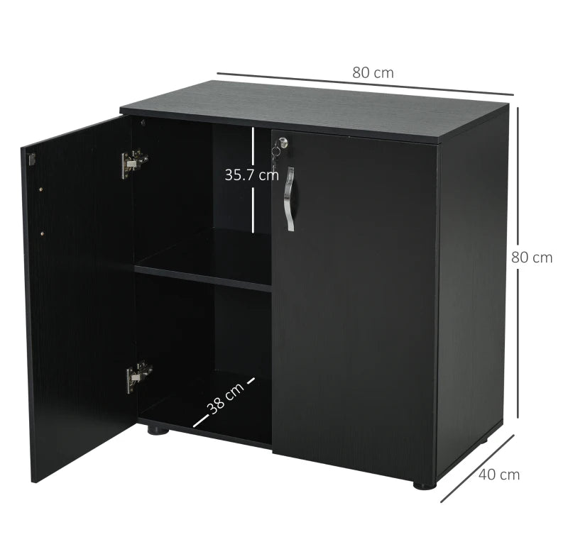 Black 2-Tier Lockable Office Storage Cabinet with 2 Keys