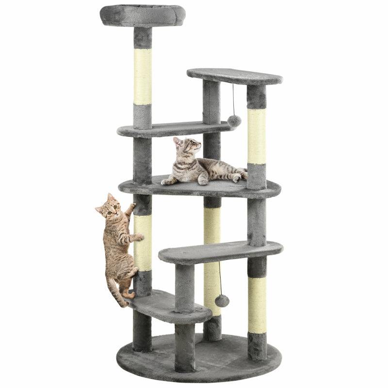 Grey Cat Tree Tower with Scratching Posts and Bed