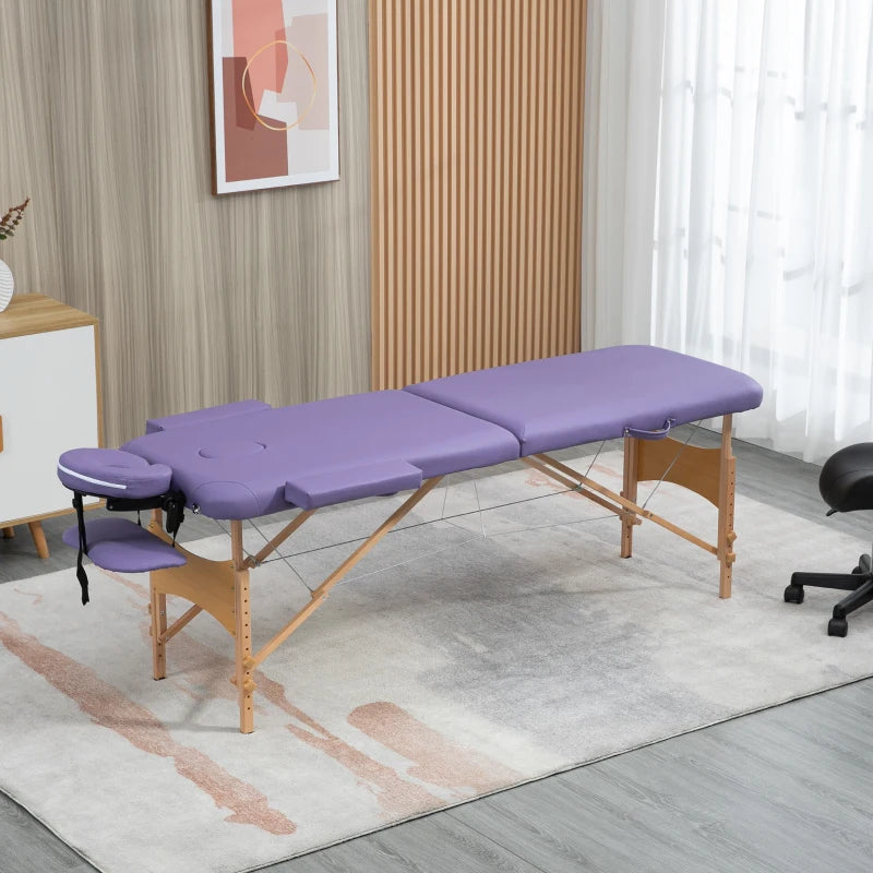 Portable Purple Massage Table with Carry Bag and Wooden Frame