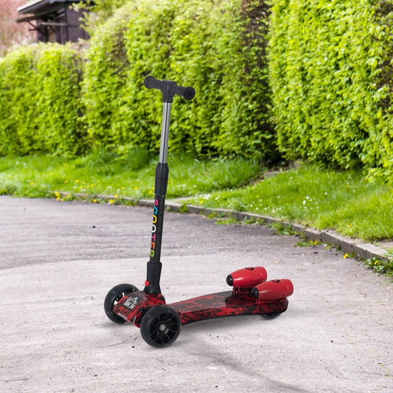 Red Kids 3-Wheel Adjustable Height Kick Scooter with Flashing Wheels and Music