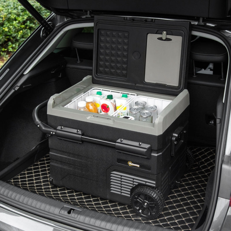 Portable Car Refrigerator Cooler Box - 50L, Compressor Fridge Freezer, LED Light, Foldable Handles, Cup Holders - Blue