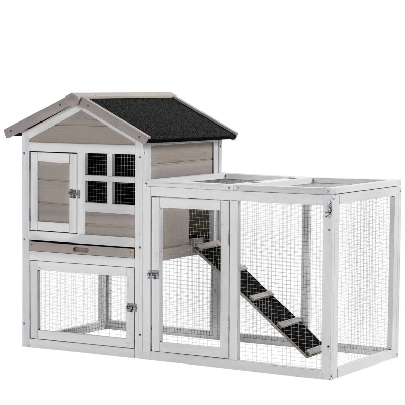 Grey 2-in-1 Outdoor Rabbit Hutch with Run & No-Leak Tray - 259 x 64 x 92cm