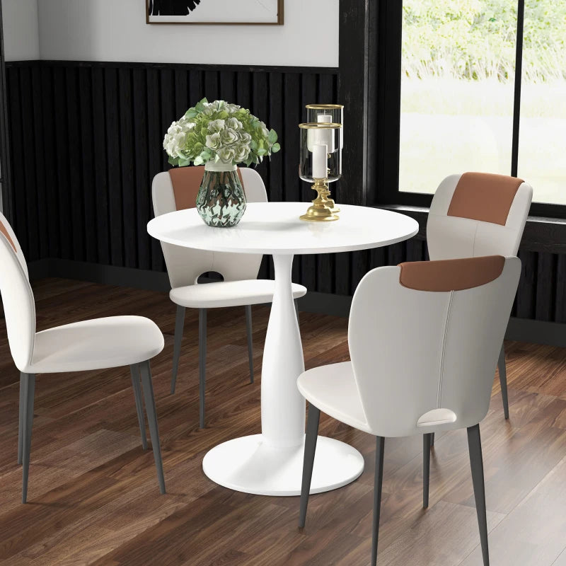 Modern Steel Base Round Dining Table, White, Space-Saving