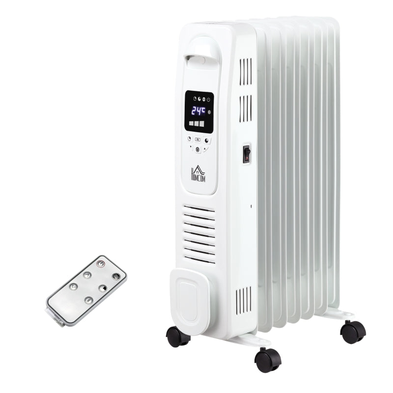 White 1500W Digital Oil Filled Radiator with Timer & Remote Control