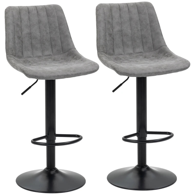 Grey Adjustable Swivel Bar Stools Set of 2 with Footrest