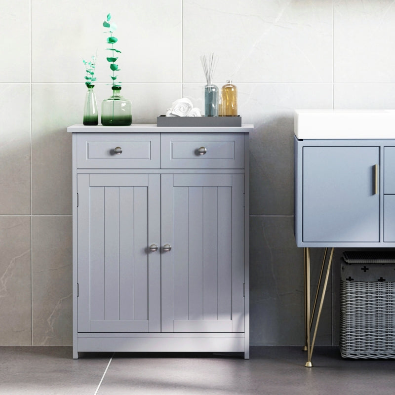 Grey Bathroom Storage Cabinet with Drawers and Adjustable Shelf