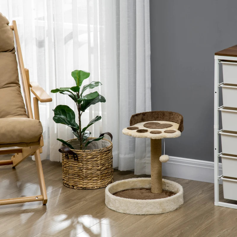 Brown Cat Tower with Sisal Scratching Post and Toy Ball