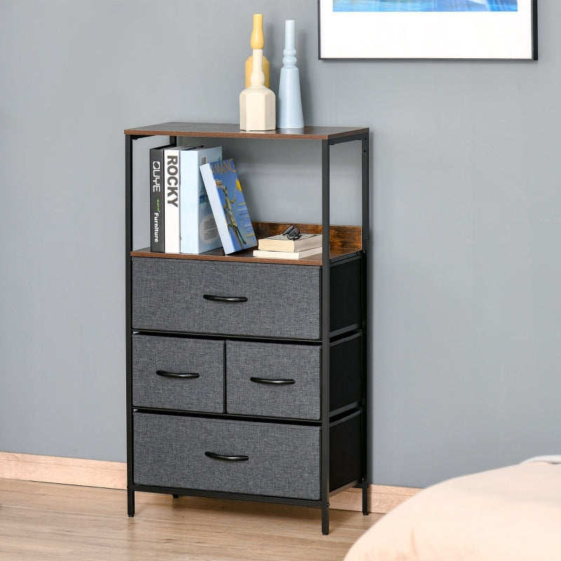 Black 4-Drawer Storage Chest with Shelves - Home Cabinet for Living Room, Bedroom, Entryway