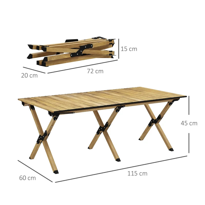 4ft Folding Aluminium Camping Table - Natural Wood Finish