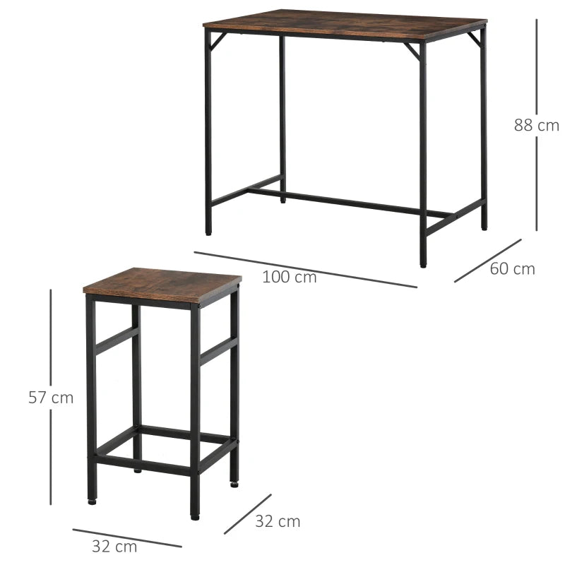 Industrial Black Bar Table Set with 4 Stools for Dining Room