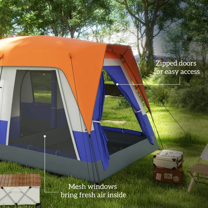 Orange 7-Person Camping Tent with Rainfly & Accessories