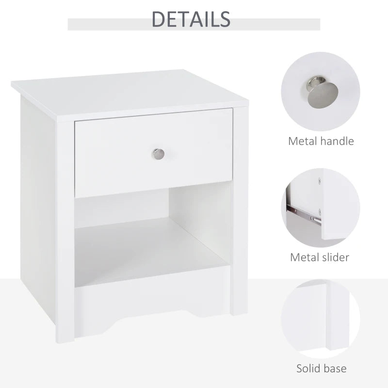 White Modern Bedside Table with Drawer Shelf