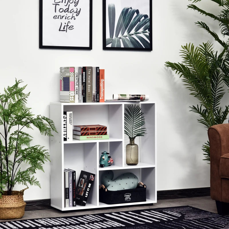 White 5-Unit Grid Bookcase with Melamine Foot Pads