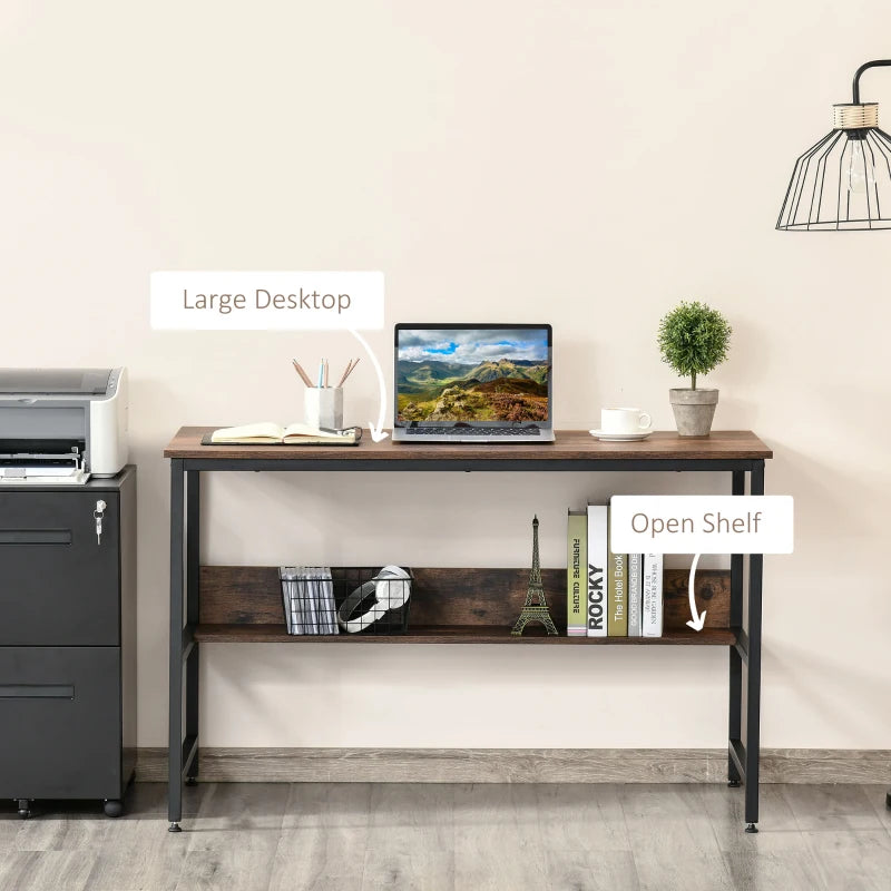 Rustic Brown Computer Desk with Storage Shelf, 120 x 60cm, Metal Frame