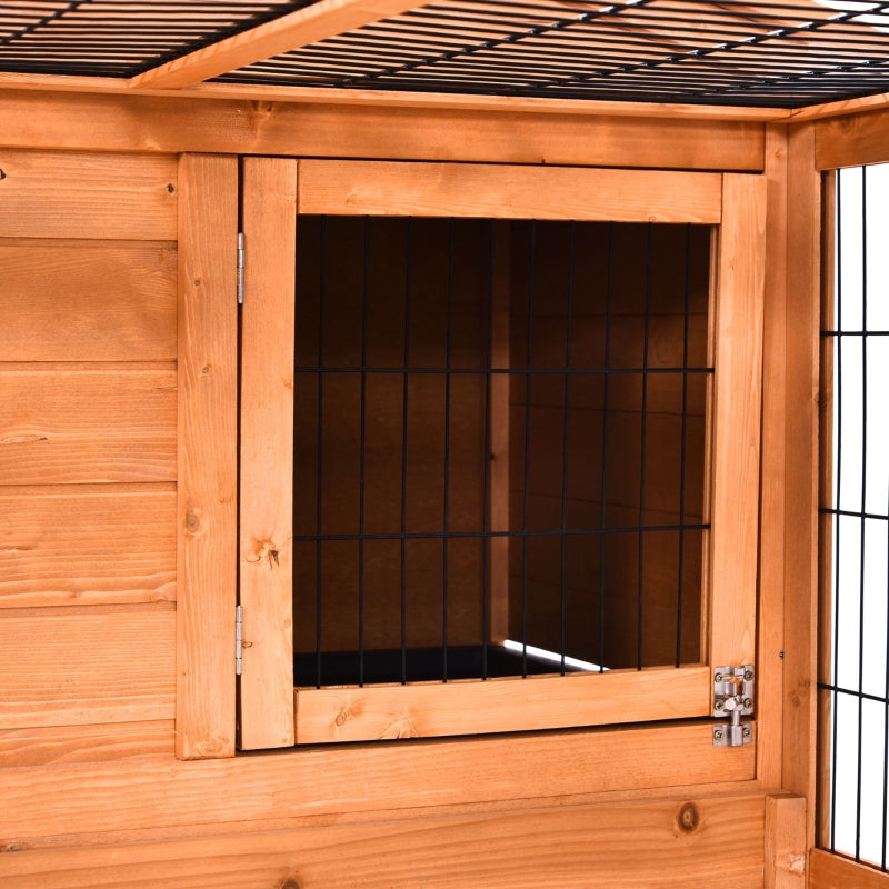 Wooden Outdoor Rabbit Hutch with Run & Lockable Door - Brown