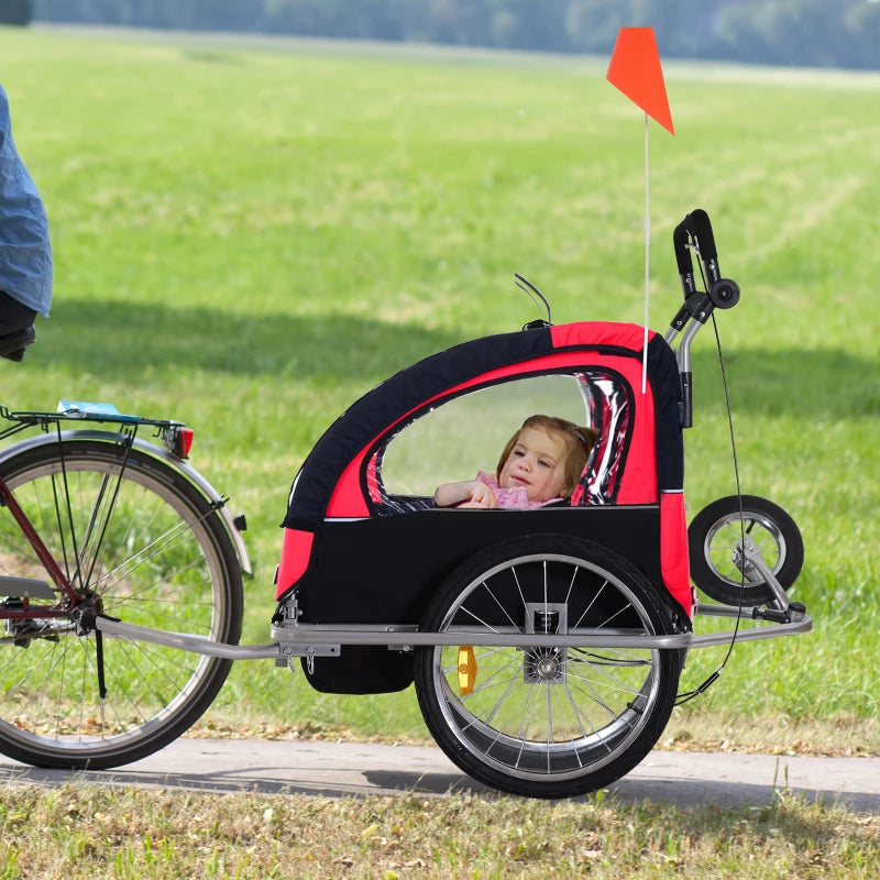 Black and Red 2-Seater Bicycle Baby Child Carrier Trailer