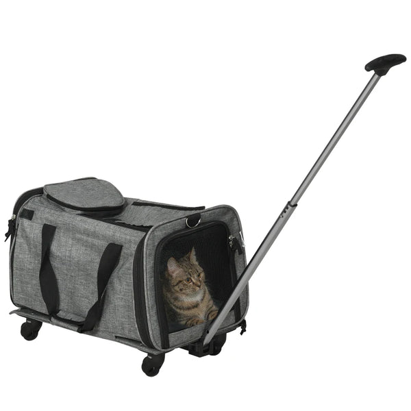 Grey Pet Carrier on Wheels for Cats & Small Dogs