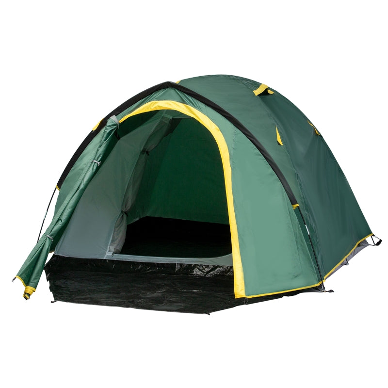 2-Person Waterproof Dome Camping Tent with Large Windows in Green and Yellow