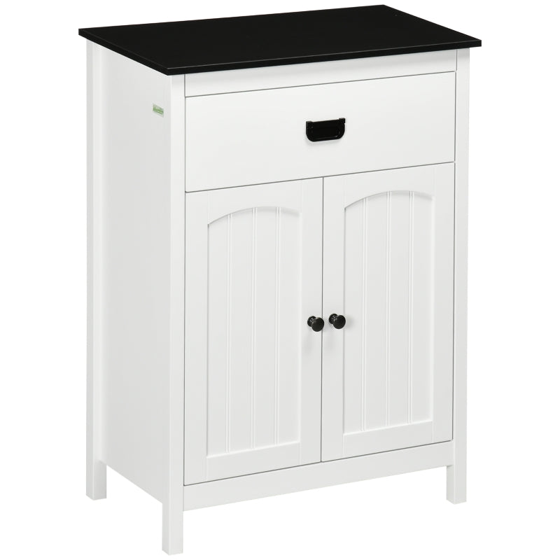 White Bathroom Storage Cabinet with Drawer and Double Doors