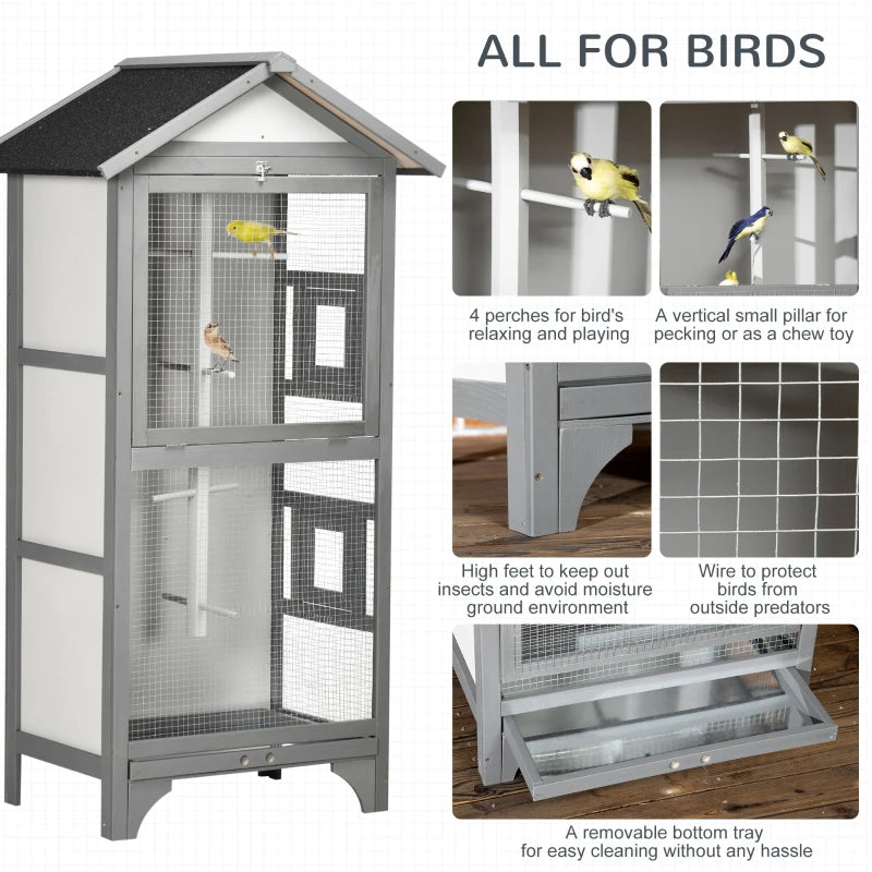 Grey Wooden Outdoor Bird Cage for Finches and Canaries