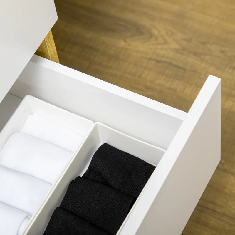 White and Natural 4-Drawer Storage Chest with Pine Wood Legs