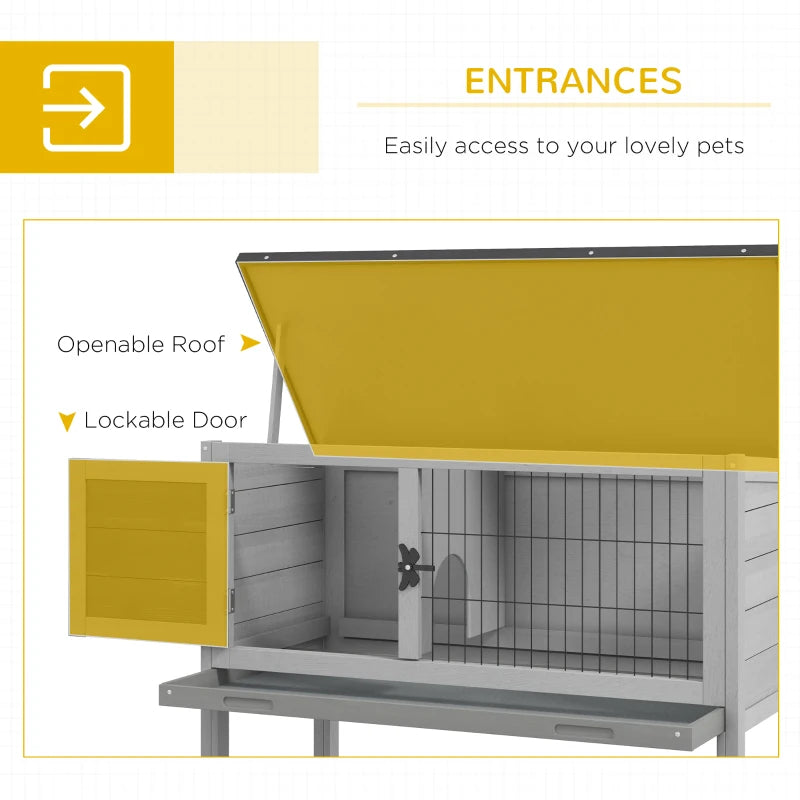 Grey Wooden Rabbit Hutch with Openable Roof - Indoor Outdoor Cage, 84 x 43 x 70 cm