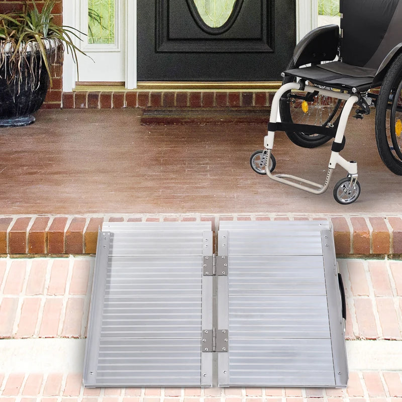 2ft Portable Aluminum Wheelchair Ramp - Lightweight Mobility Access Aid (Silver)