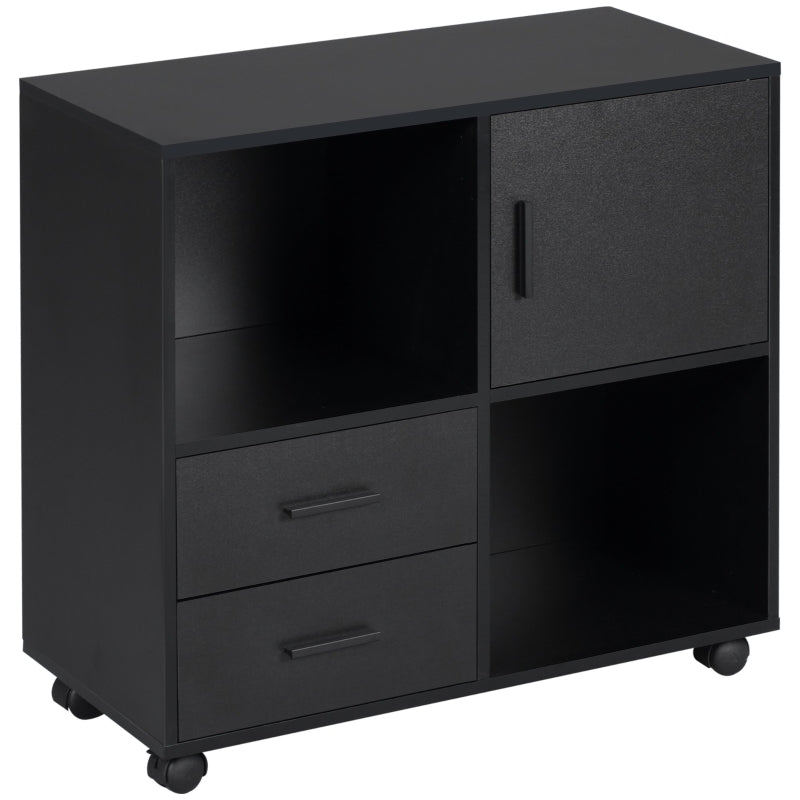 Black Printer Stand with Wheels, Shelves, Drawers & Compartment, 80x38.5x74.5cm