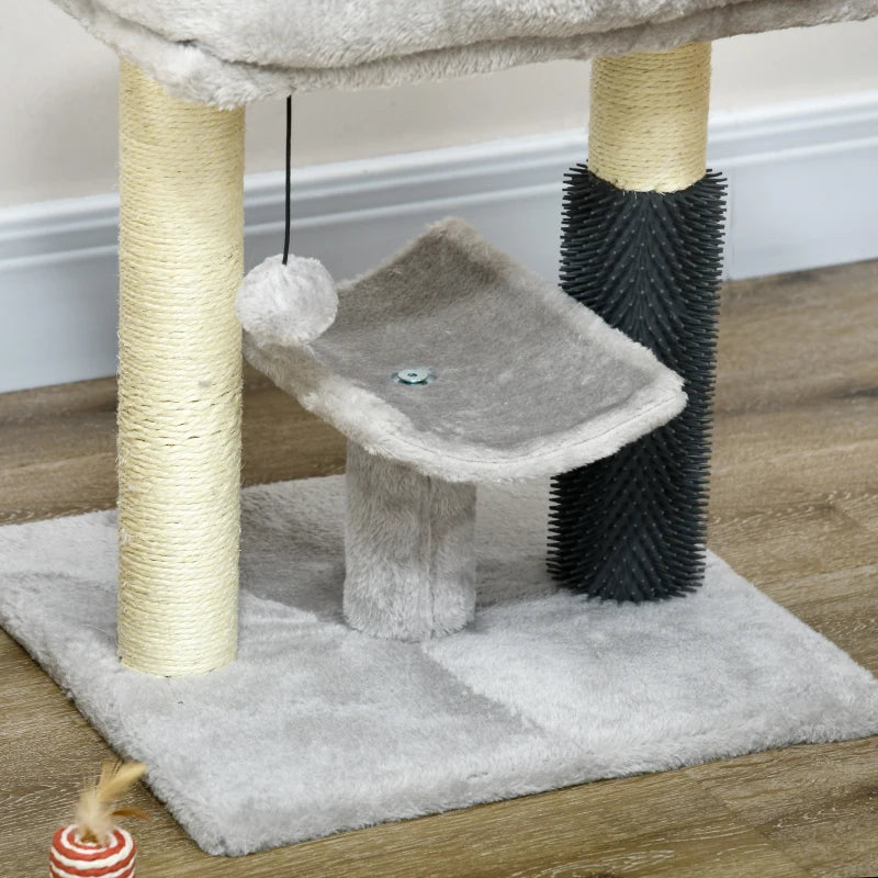 Grey Cat Tree with Scratching Posts, Bed, Perch, Self Groomer, Toy - 48cm