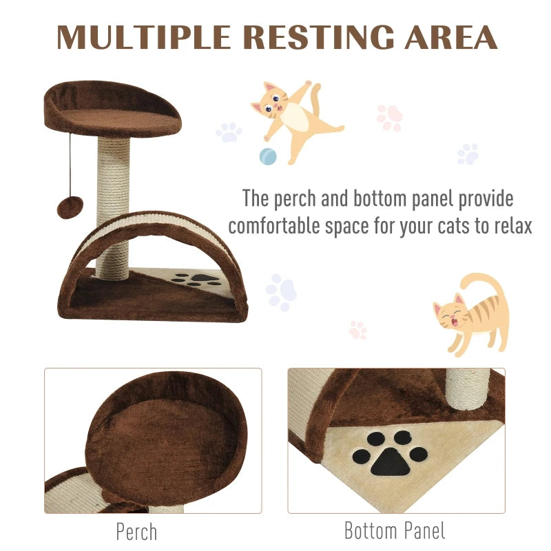 Brown Cat Tree Scratching Post with Hanging Ball