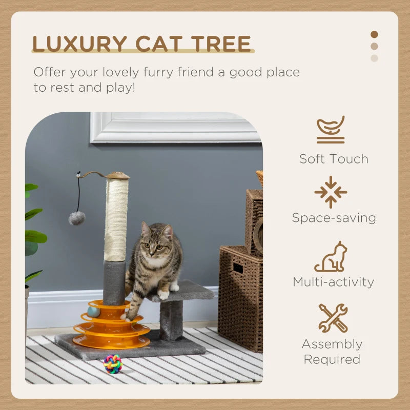 Grey 56cm Cat Tree Tower with Scratching Posts and Toy Ball