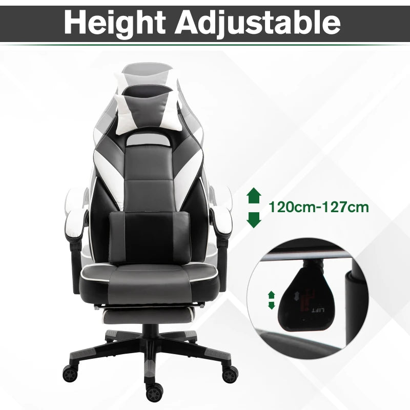 Grey Ergonomic Gaming Chair with Footrest and Lumbar Support